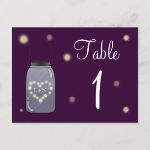 Fireflies et Mason Jar Heart Love Numéro de table