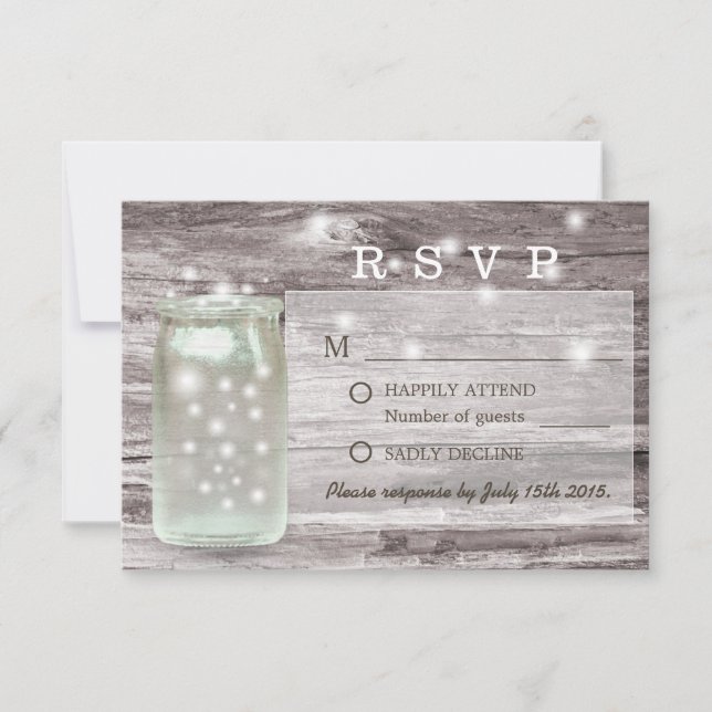 Fireflies Glows Mason Jar Wedding RSVP Karte (Vorderseite)
