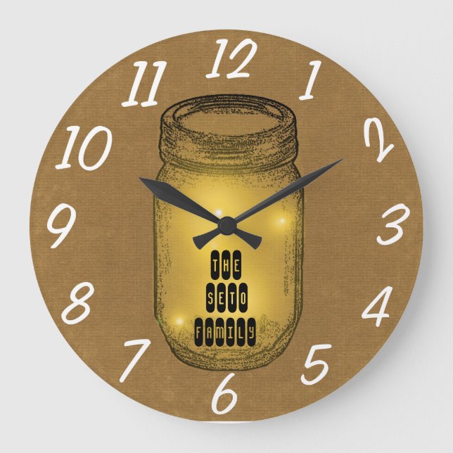 Fireflies in Mason Jar Große Wanduhr (Vorderseite)