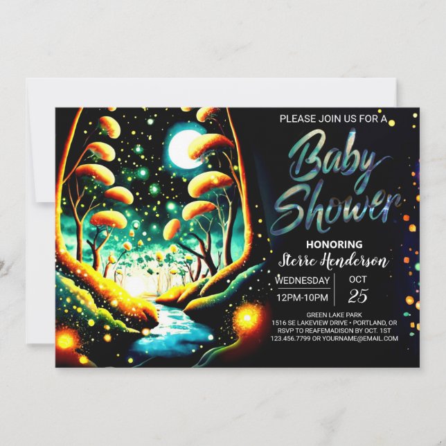 Fireflies Magical Woodland Journey Baby Shower Einladung (Vorderseite)