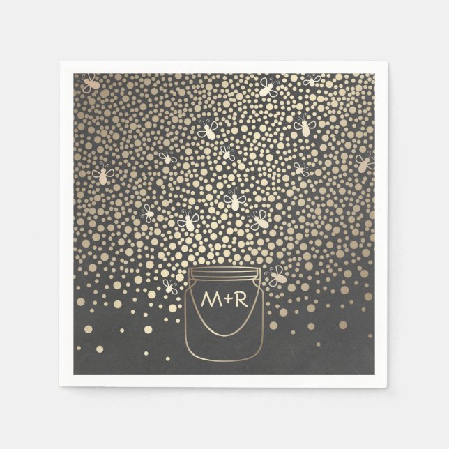 Fireflies Mason Jar Gold und Chalkboard Rustic Serviette (Vorderseite)