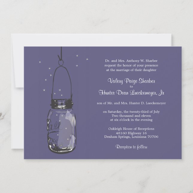 Fireflies & Mason Jar Invitations de mariage (Devant)