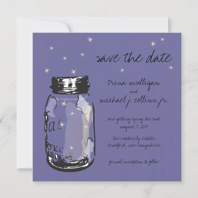 Fireflies & Mason Jar Save the Date (Vorderseite)