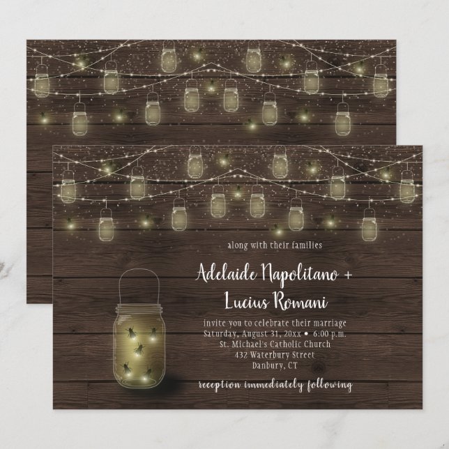 Fireflies Mason Jars String Lights Hochzeit Einladung (Vorne/Hinten)