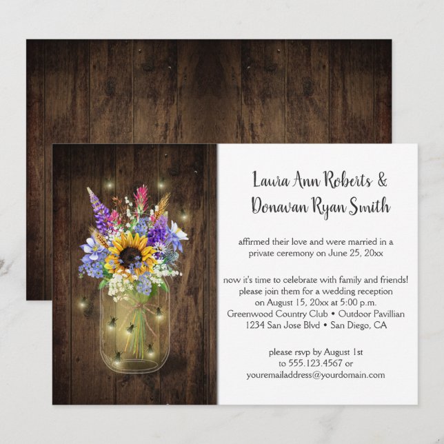 Fireflies Mason Jars Wildblumen Empfang nur Einladung (Vorne/Hinten)