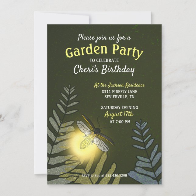 Firefly Anniversaire Garden Party Invitation (Devant)