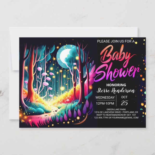 Firefly Dreamy Forest Baby Shower Einladung (Vorderseite)