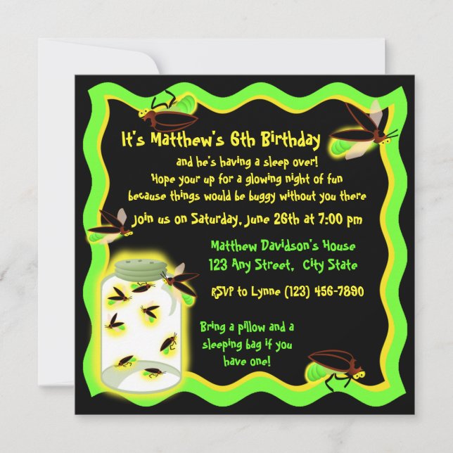 Firefly Frolic Birthday Einladung (Vorderseite)