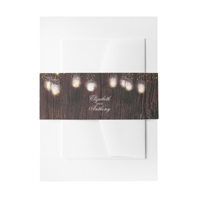Firefly Lights Mason Jars Rustikale Hochzeit Einladungsbanderole (Vorderseite Beispiel)