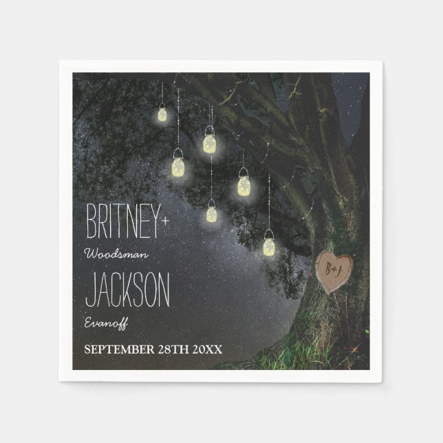 Firefly Mason Jar Oak Tree Wedding Napkins Serviette (Vorderseite)
