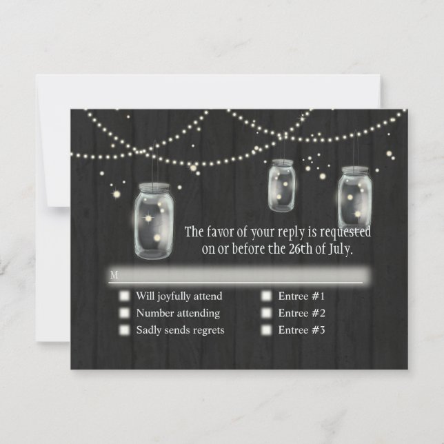 Firefly Mason Jar Rustic Country Night Hochzeiten RSVP Karte (Vorderseite)