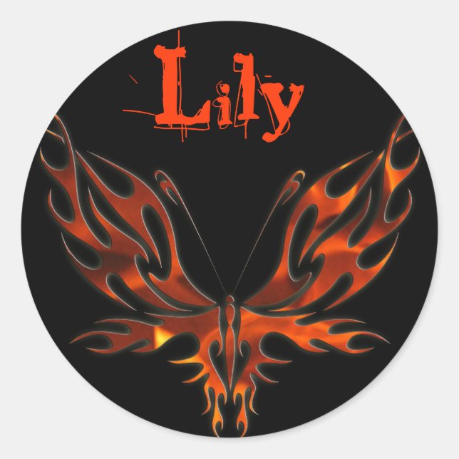 FireFly Red Flame Butterfly Design Runder Aufkleber (Vorderseite)