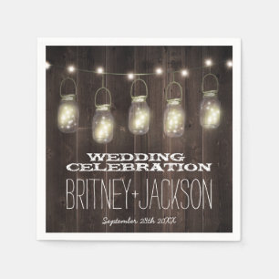 Firefly Rustic Barn Wood Mason Jar Wedding Napkins Serviette