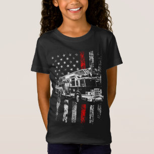 Fireman American Flag Thin Red Line Feuerwehrmann T-Shirt