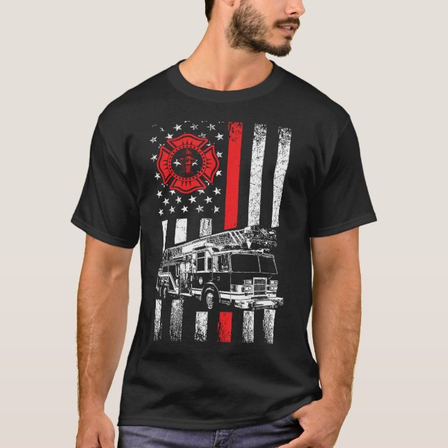 Fireman American Flag Thin Red Line Grafik Firef T-Shirt (Vorderseite)
