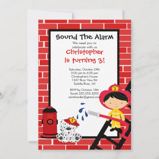 Fireman Boy Fireruck Geburtstagspartei Einladung