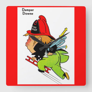 fireman Damper Downe Quadratische Wanduhr