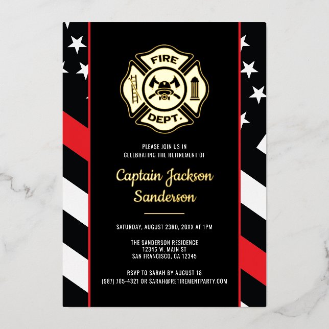 Fireman Fire Department Firefighter Retirement Folieneinladung (Vorderseite)