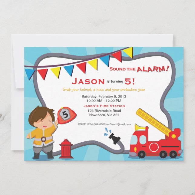 Fireman Invitation / Fire Truck Invitation Party Einladung (Vorderseite)