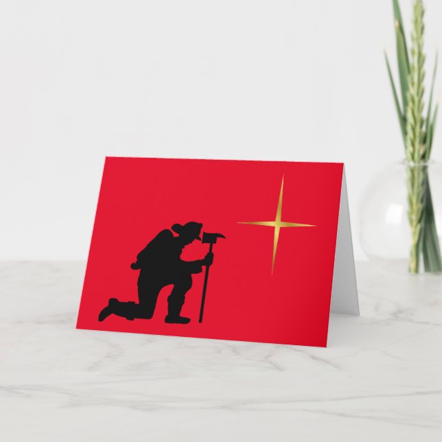Fireman Kneeling Weihnachtskarte Karte (Vorderseite)