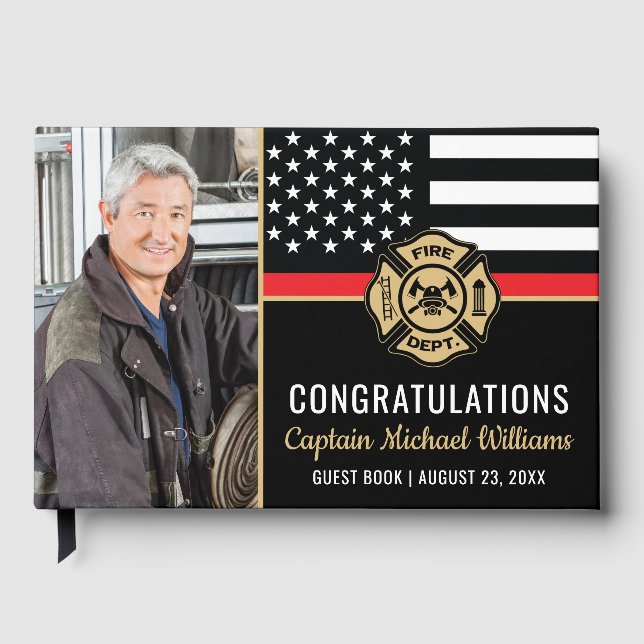 Fireman Photo Red Line Flag Firefighter Retirement Gästebuch (Vorderseite)