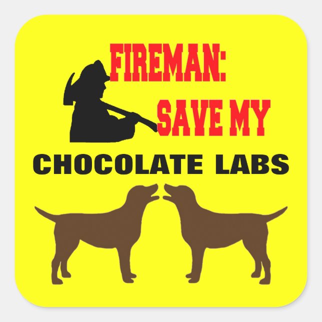 Fireman Rettete meine zwei Schokolade Labrador Hun Quadratischer Aufkleber (Vorderseite)