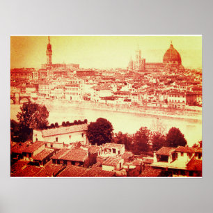 FIRENZE - ANTIKES PANORAMA VON FLORENZ 1859 POSTER
