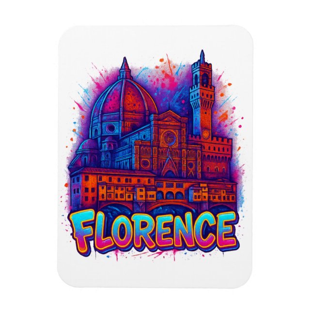 Firenze Neon Pop-Art Skyline Magnet (Vertikal)
