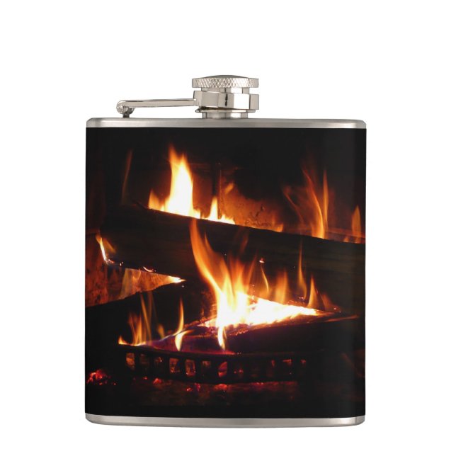 Fireplace Warm Winter Scene Photography Flachmann (Vorderseite)