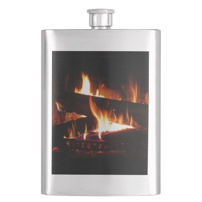 Fireplace Warm Winter Scene Photography Flachmann (Vorderseite)