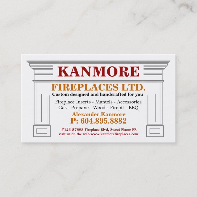 Fireplaces und Mantels Supply Company Visitenkarte (Vorderseite)