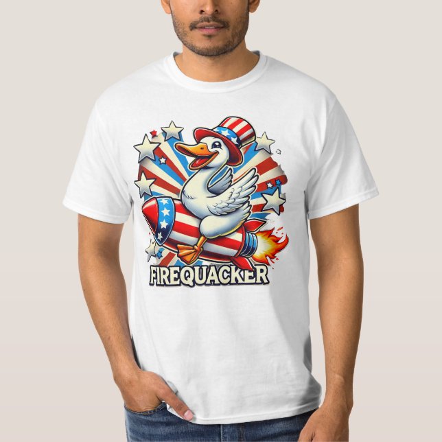 FIREQUACKER - Funny Patriotic Goose on a Rocket T- T-Shirt (Vorderseite)