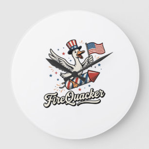 FireQuacker Patriotische Gans Vintage 4. Juli Deko Große Wanduhr