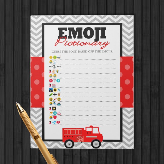 Fireruck Emoji Pictionary Baby Showspielpaket Notizblock (Emoji Pictionary Baby Shower Firetruck Game Pack of 40 Games for Firefighter Baby Shower)