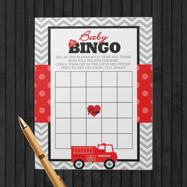 Fireruck Geschenk Bingo Baby Duschkabine Pack Notizblock (Baby Bingo Firetruck Baby Shower Game Pack of 40 Games - Gift Bingo Baby Shower Game)