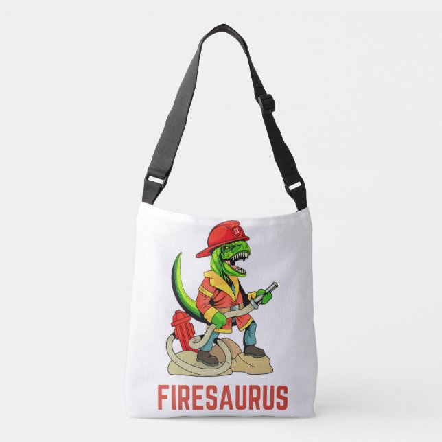 Firesaurus Firefighter Dinosaurier Fireman T Rex Tragetaschen Mit Langen Trägern (Vorderseite)