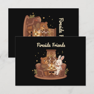 Fireside Friends Niedlicher Bär und Kaninchen Cozy Dankeskarte