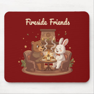 Fireside Friends Niedlicher Bär und Kaninchen Cozy Mousepad