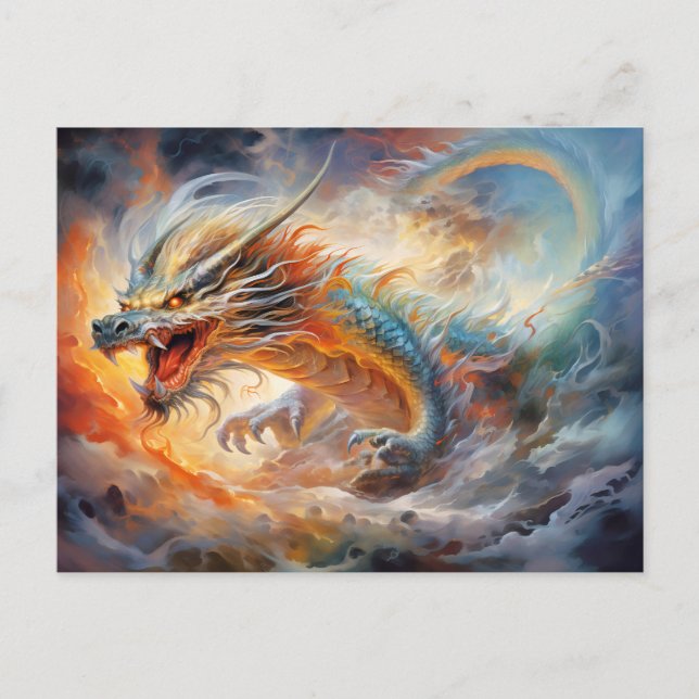 Firestorm Wrath – Chinese Airbrush Dragon in Flame Postkarte (Vorderseite)