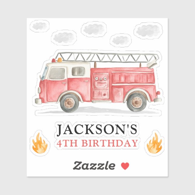Firetruck Calling All Firefigthers Boy Birthday Aufkleber (Blatt)