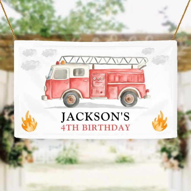 Firetruck Calling All Firefigthers Boy Birthday Banner (Von Creator hochgeladen)