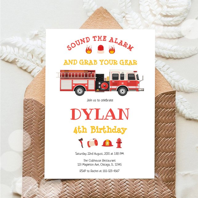 Firetruck Firefighter Kids Birthday Invitation (Créateur téléchargé)