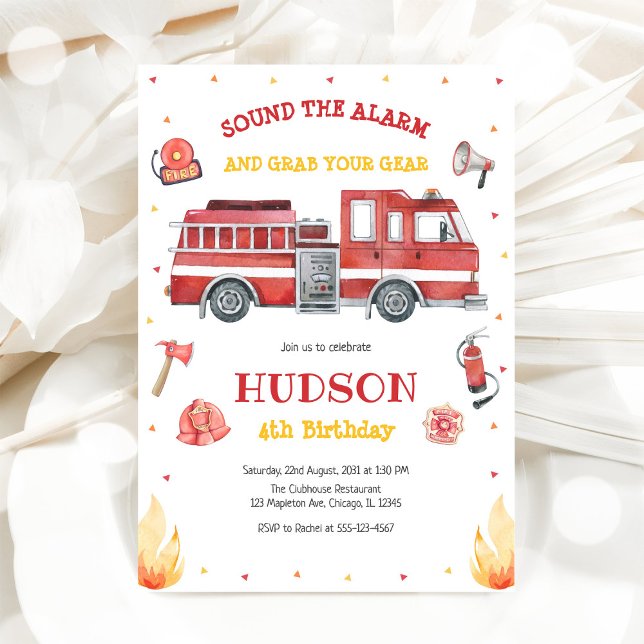 Firetruck Firefighter Kids Birthday Invitation (Créateur téléchargé)