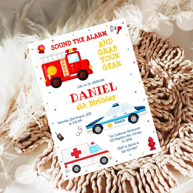 Firetruck Firefighter Kids Birthday Invitation (Créateur téléchargé)