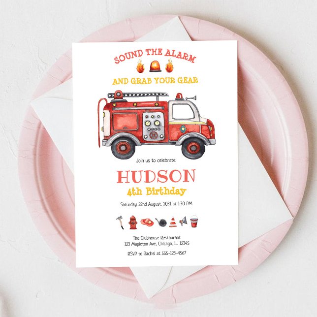 Firetruck Firefighter Kids Birthday Invitation Einladung (Von Creator hochgeladen)