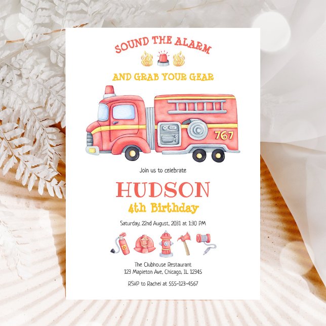 Firetruck Firefighter Kids Birthday Invitation Einladung (Von Creator hochgeladen)