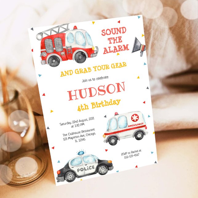 Firetruck Firefighter Kids Birthday Invitation Einladung (Von Creator hochgeladen)