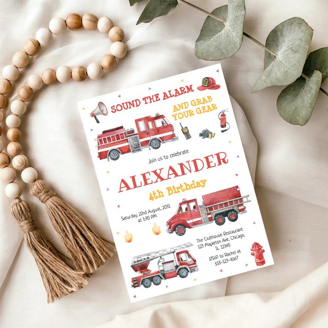 Firetruck Firefighter Kids Birthday Invitation Einladung (Von Creator hochgeladen)