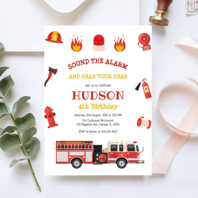Firetruck Firefighter Kids Birthday Invitation Einladung (Von Creator hochgeladen)