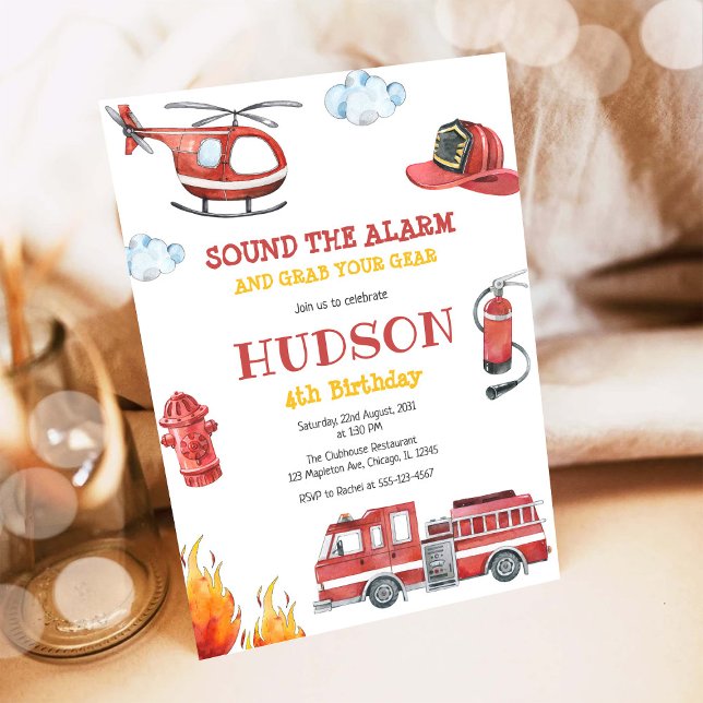 Firetruck Firefighter Kids Birthday Invitation Einladung (Von Creator hochgeladen)